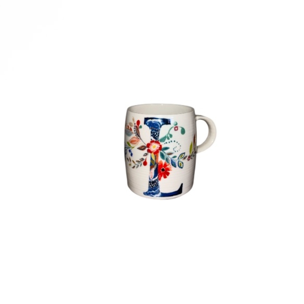 Anthropologie Starla M. Halfmann “Petal Palette” Floral Monogram Letter “L” Mug